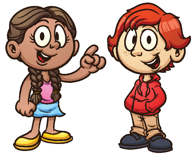 two cartoon children standing next to each other